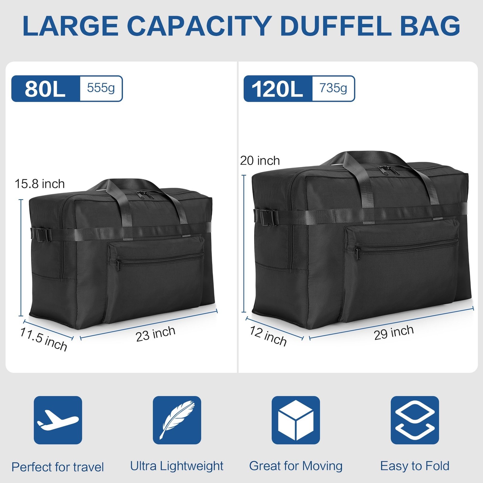 Extra Large 120L Foldable Duffel Bag for Travel, Waterproof Weekend Overnight…