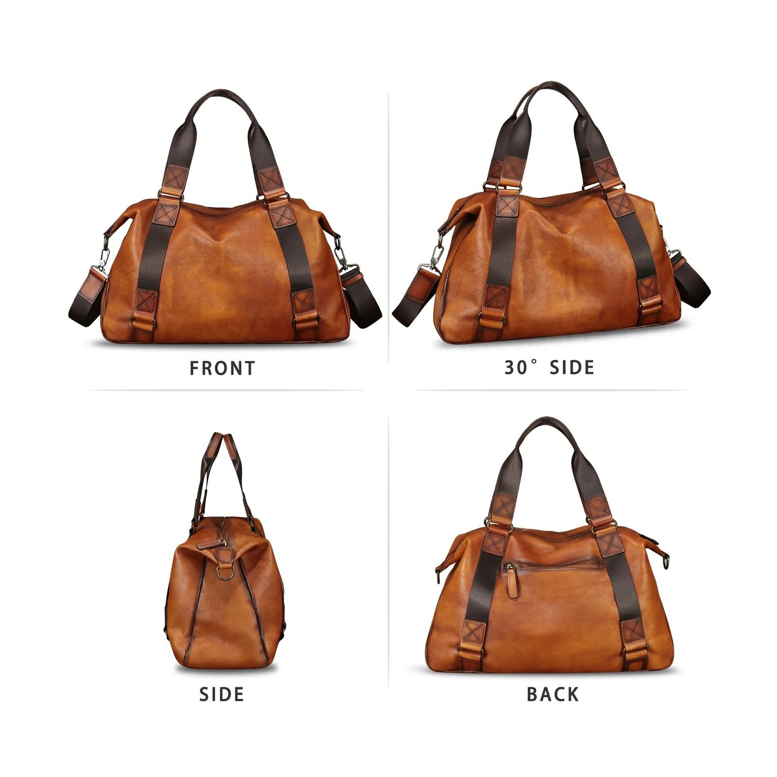 IVTG Vintage Leather Duffle Bag – Men’s Women’s Brown Shoulder Bag