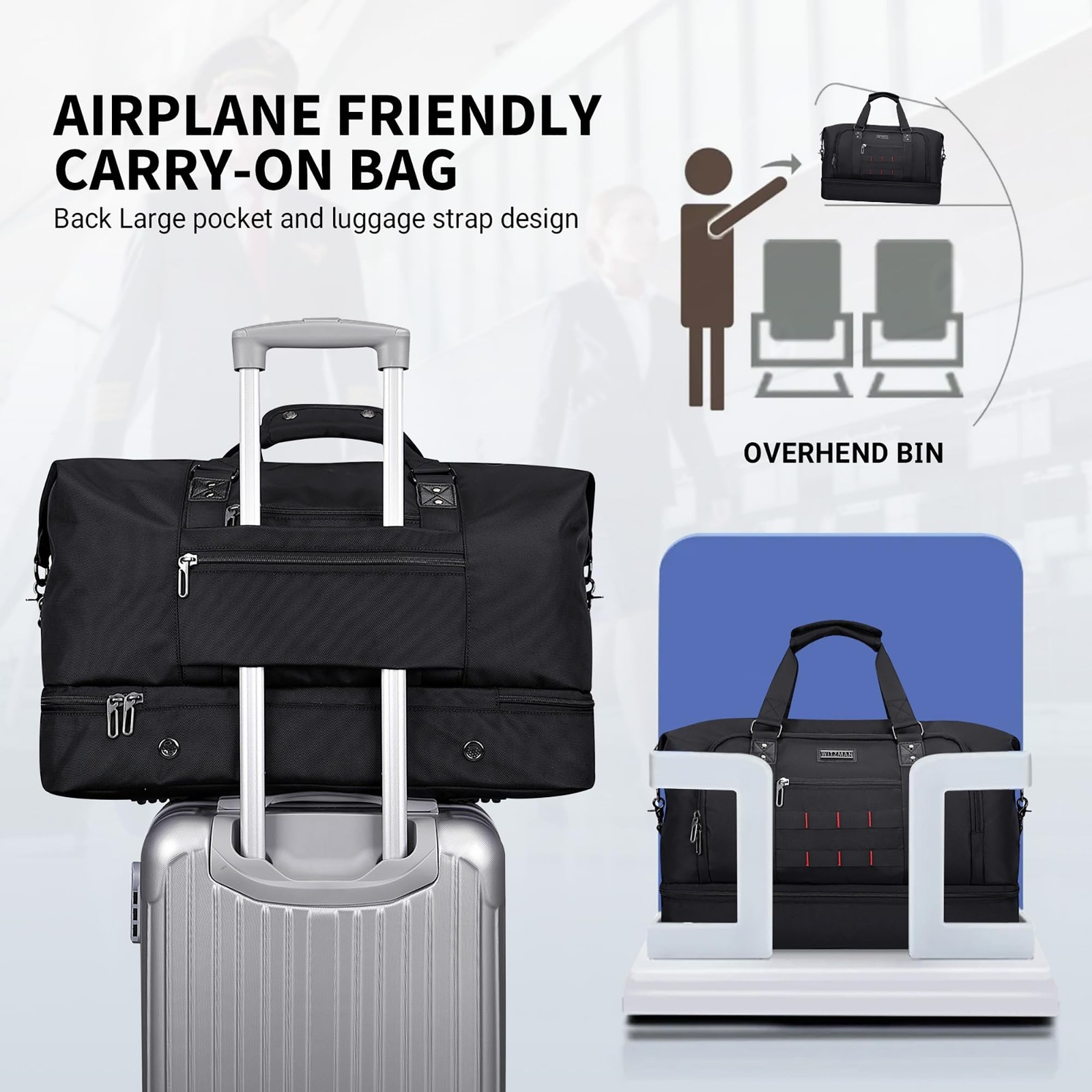 WITZMAN Nylon Duffle Bag for Men 55L with Toiletry Bag Sets Overnight Bag | M…