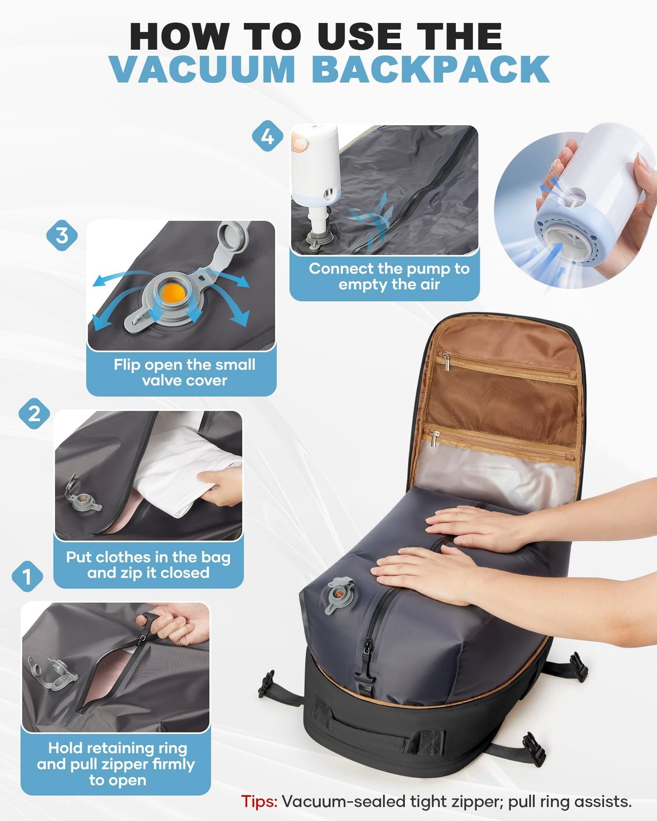 coofay Vacuum Backpack Travel with Pump Vacpack Backpack with Vacuum System T…