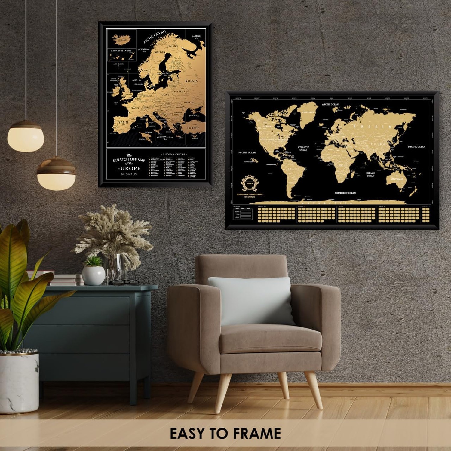 2 in 1 Gift Set – Scratch Off World Map and Europe Scratch off Map – Easy to …
