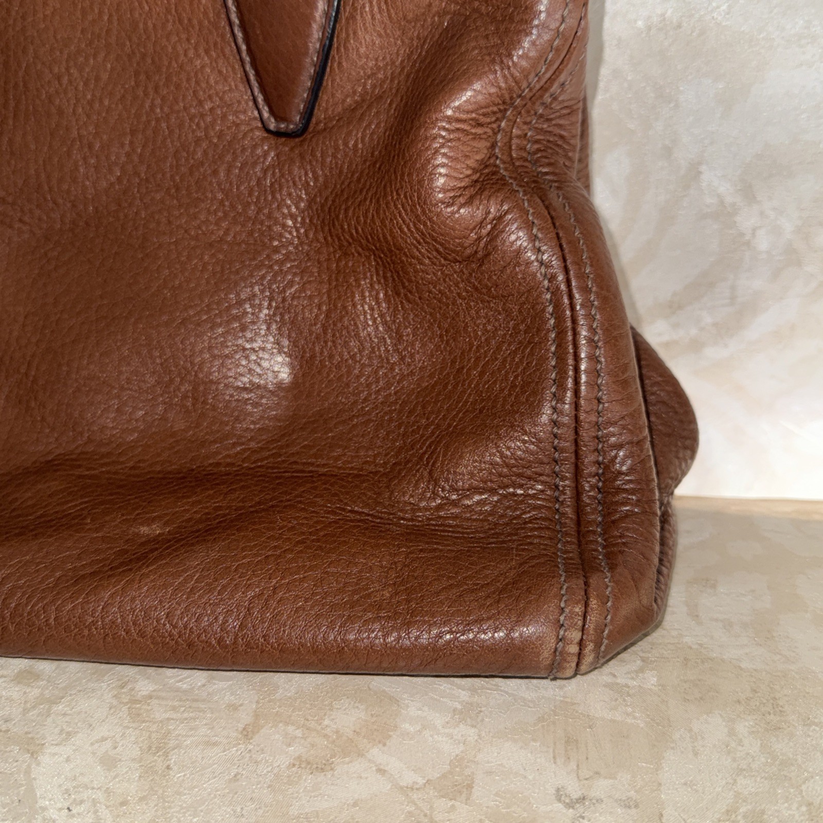 Miu Miu Vitello lux Brown Leather Hand Bag Purse ( MISSING THE SHOULDER STRAP)