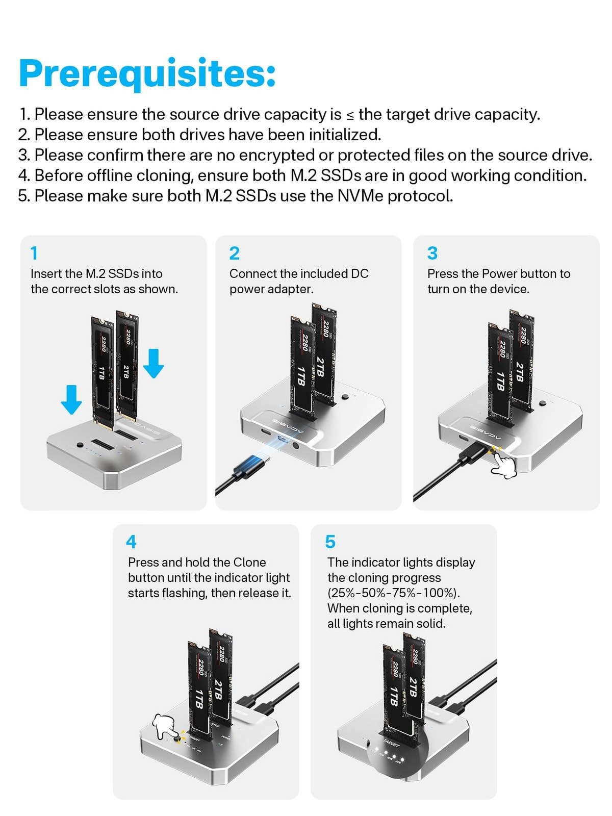 ACASIS 20Gbps M.2 NVMe SSD Cloner & Docking Station, Dual-Bay Offline Duplica…