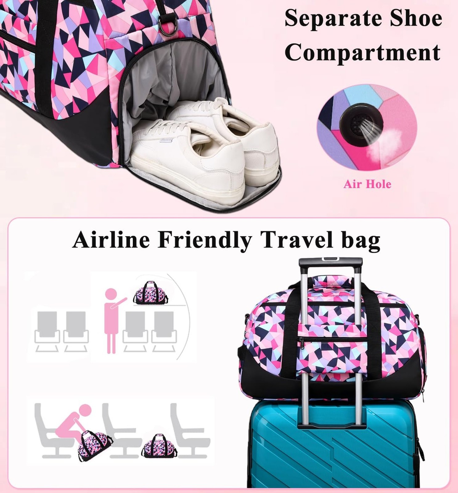 DSIUE Kids Duffle Bag Girls Sports Gym Bag, Small Weekender Overnight Bags Ca…
