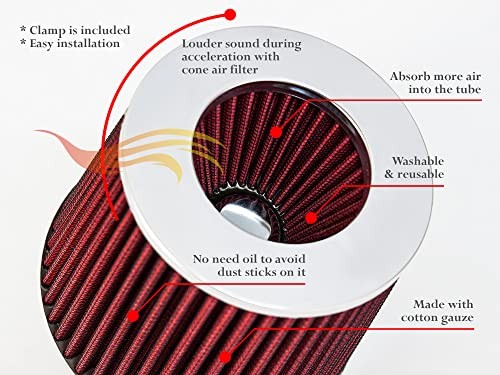 RED 89 mm Inlet Cold Air INTAKE Cone Replacement Performance Washable 3.5″