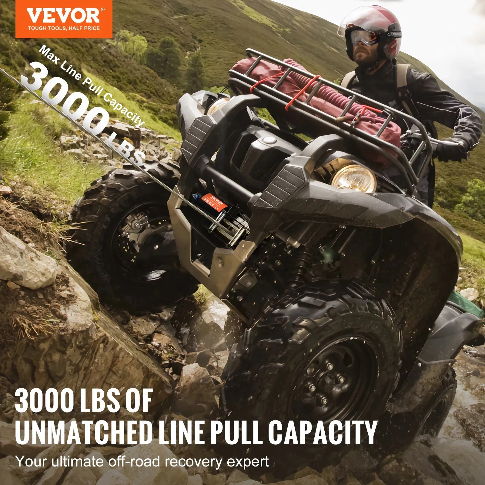 Electric Winch, 3000 lb Line Pull Capacity, 12V DC ATV/UTV Winch with ?&brvbar;3