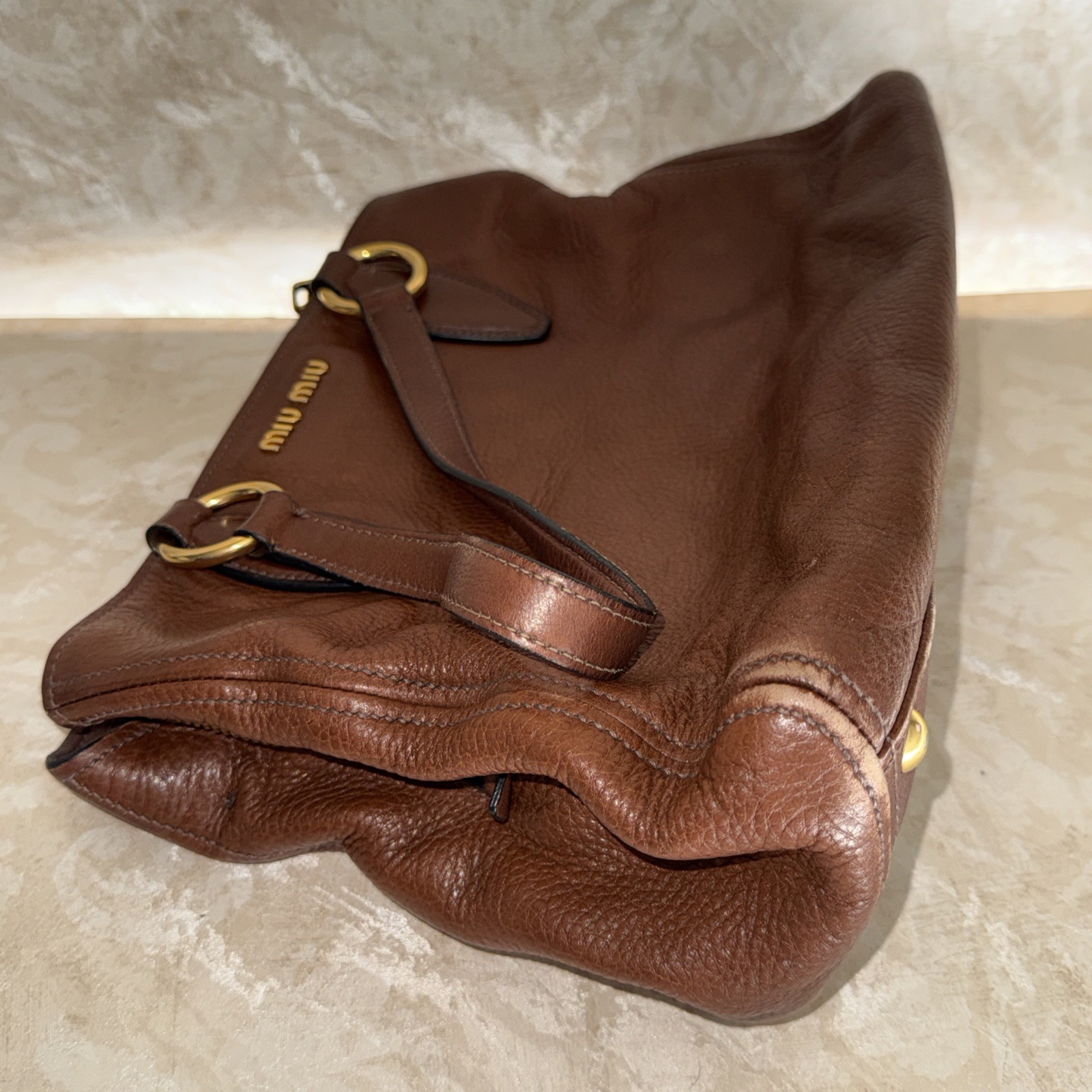 Miu Miu Vitello lux Brown Leather Hand Bag Purse ( MISSING THE SHOULDER STRAP)