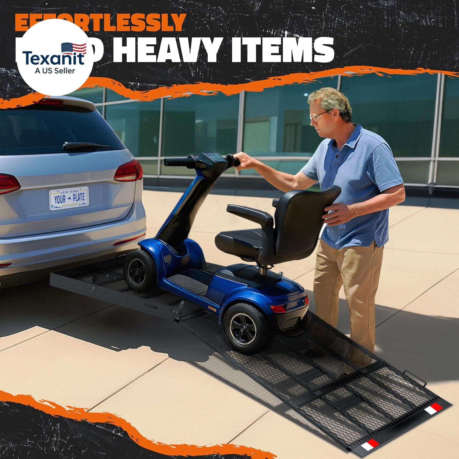 40″X40″X4″ Square Trailer Hitch Cargo Carrier with Ramp | 500Lbs Cap Steel Scoot
