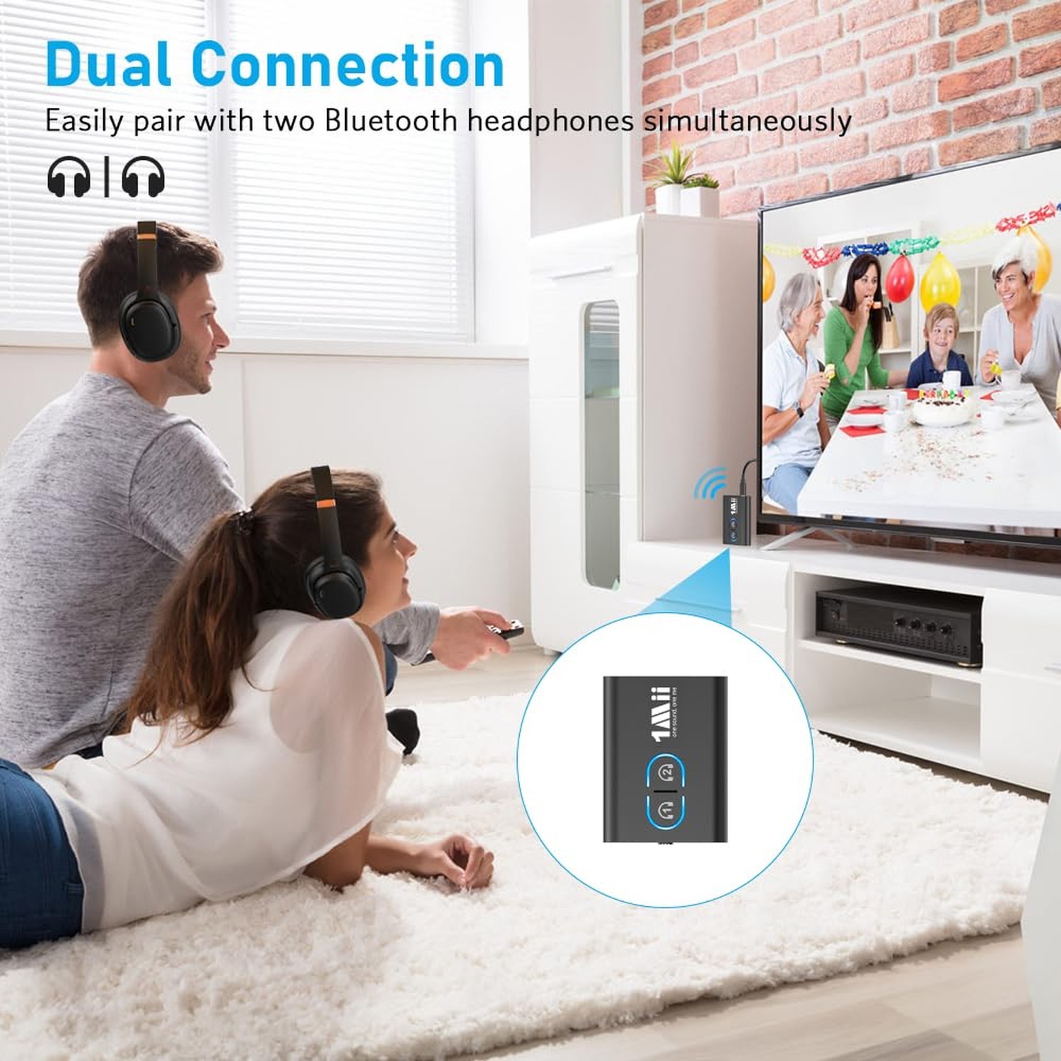 1Mii Bluetooth 5.3 Transmitter Receiver for TV to Wireless Headphones, Dual L…