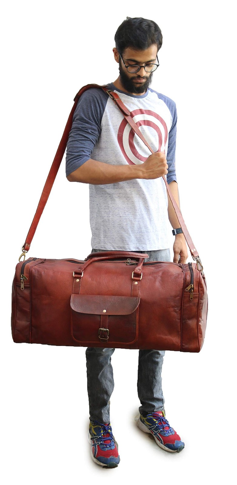 Jaald 26 Inches Leather Duffle Bag Travel Carry-on Luggage Overnight Gym Week…