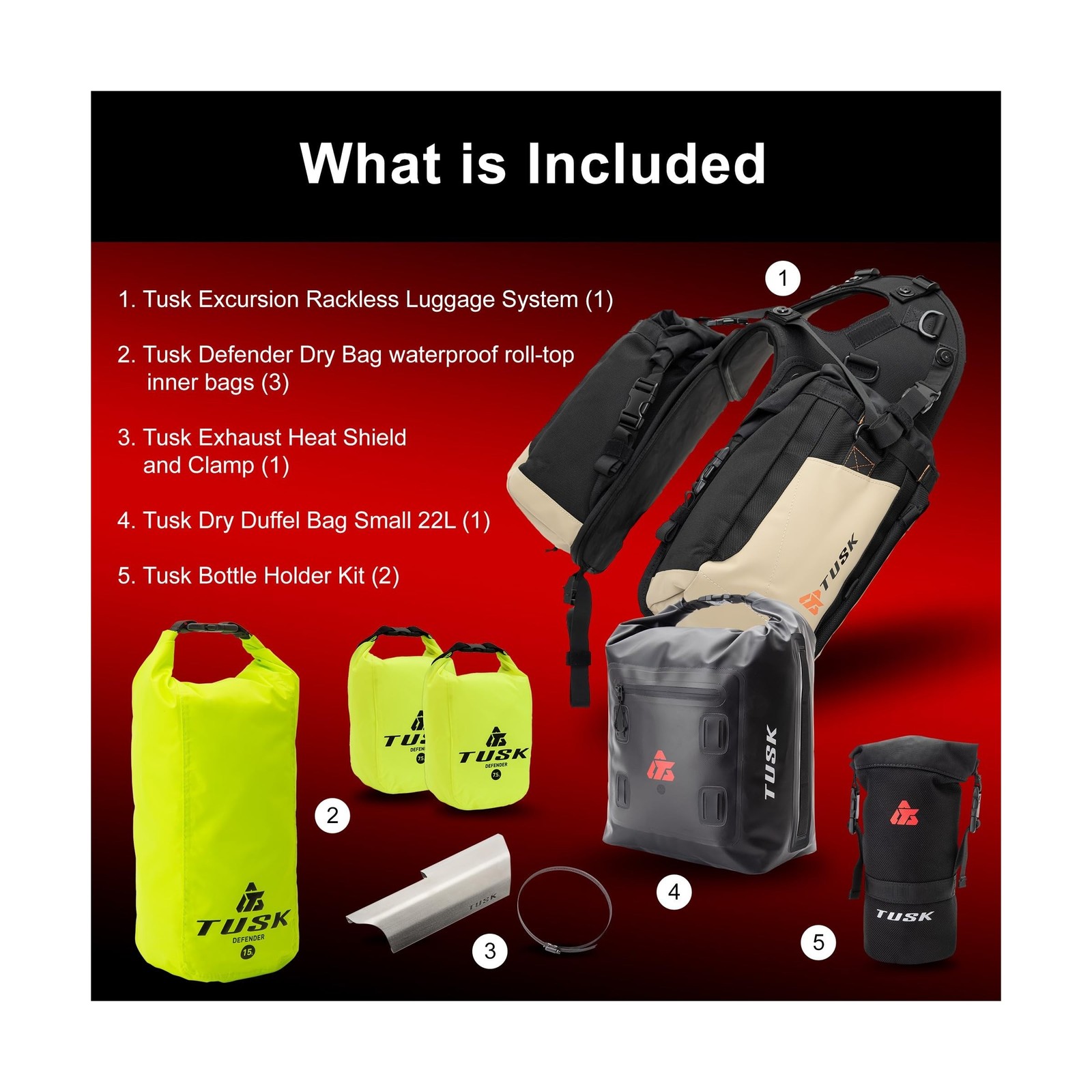 TUSK Excursion Rackless Luggage System w/Small Dry Duffel & Bottle Holders 69…