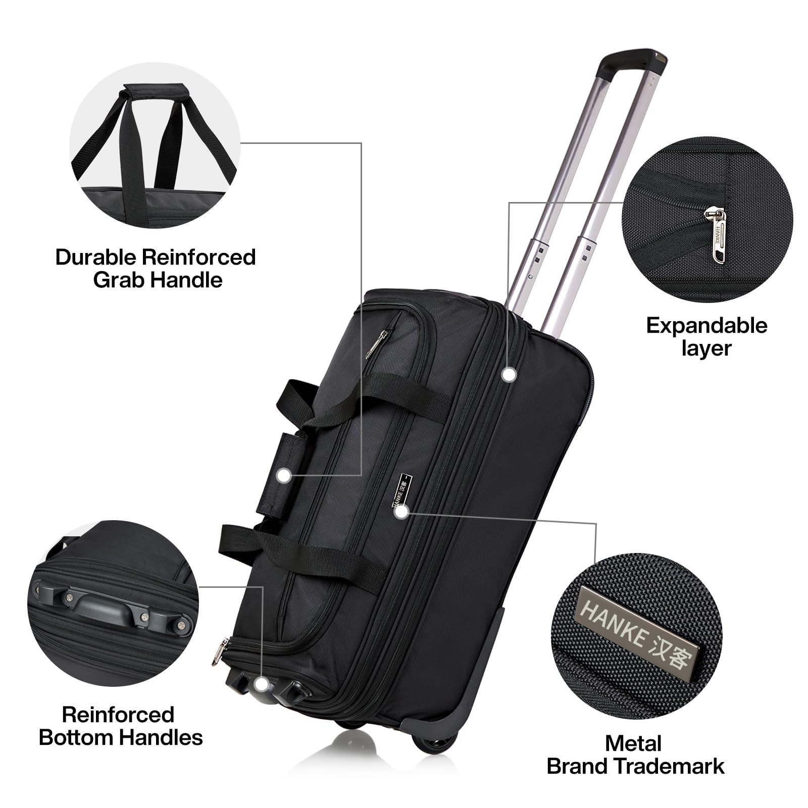 Hanke Expandable Carry On Luggage Suitcases with Wheels Foldable Duffle Bag f…