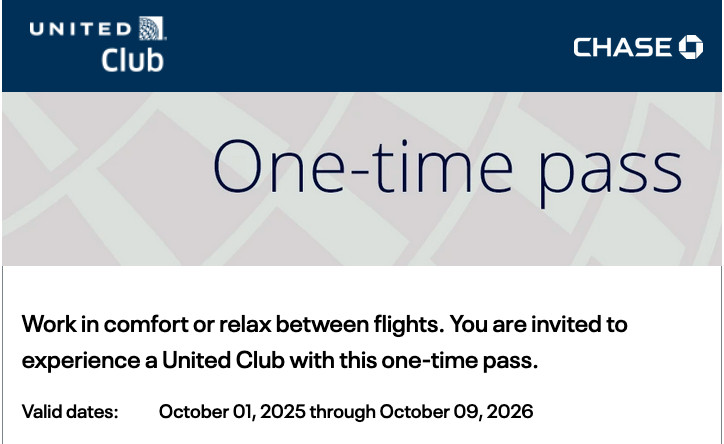 United Club One-time Pass Expiration 10/9/26 Fast E-Delivery