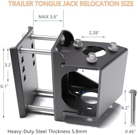 Trailer Jack Relocation Kit, Heavy Duty Side Mount Bracket for A-Frame & Electri