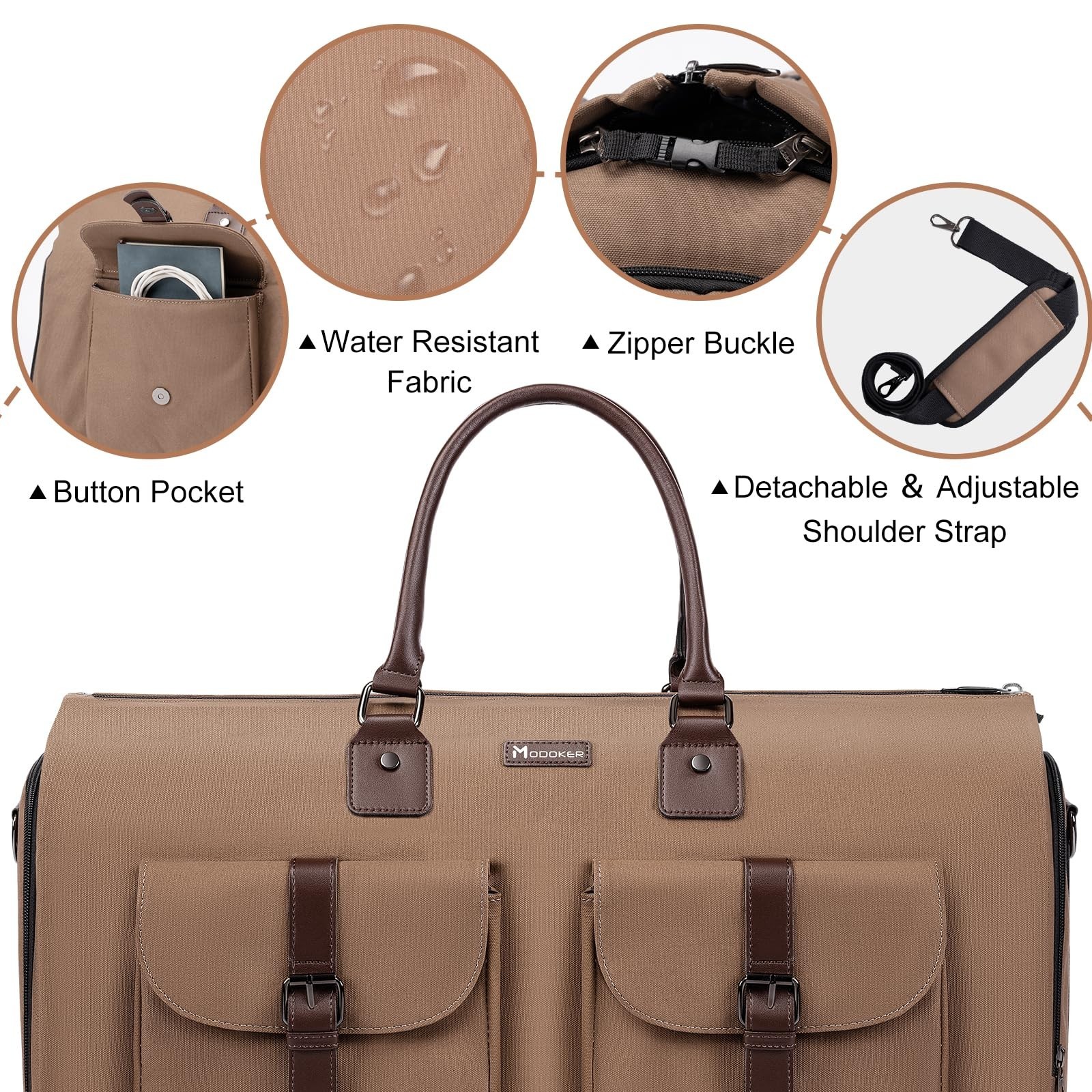 Modoker 2-in-1 Canvas Garment Duffle Travel Bag with Shoulder Strap,Brown | 4…