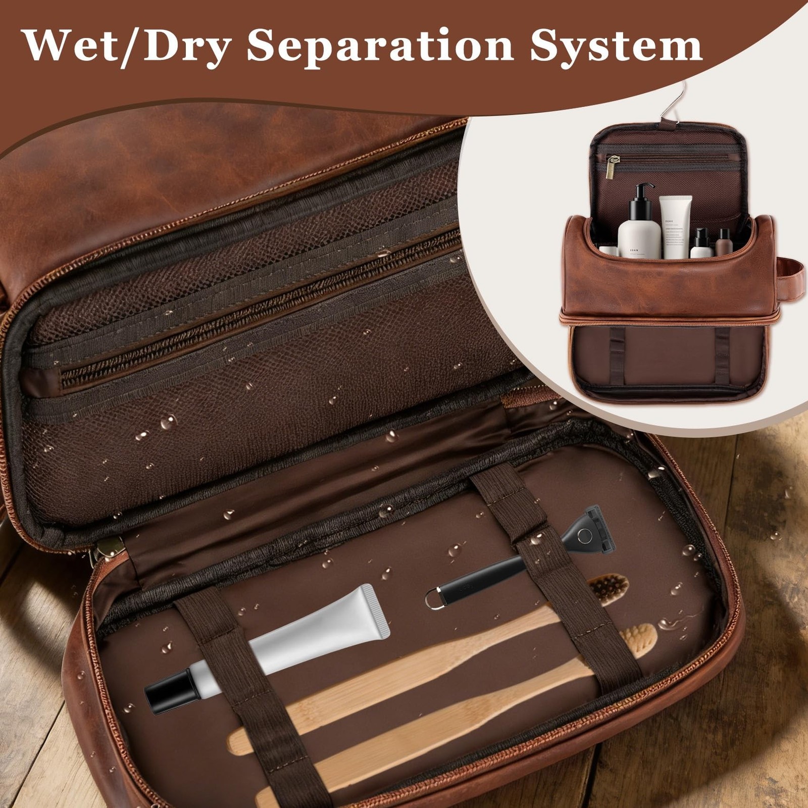 Toiletry Bag for Men Travel Essentials Shaving Dopp Kit with Hanging Hook, Wa…