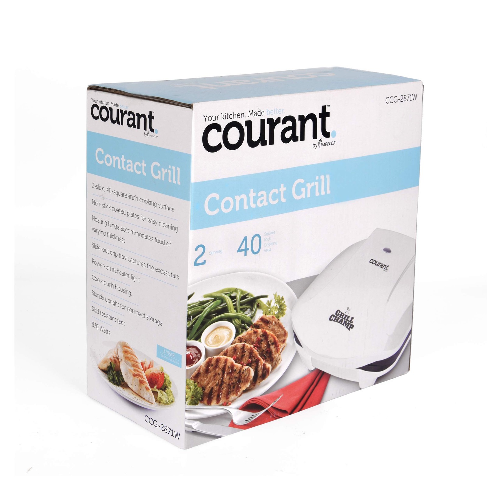 Courant 2-Serving Classic Plate Electric Indoor Grill and Panini Press, Conta…