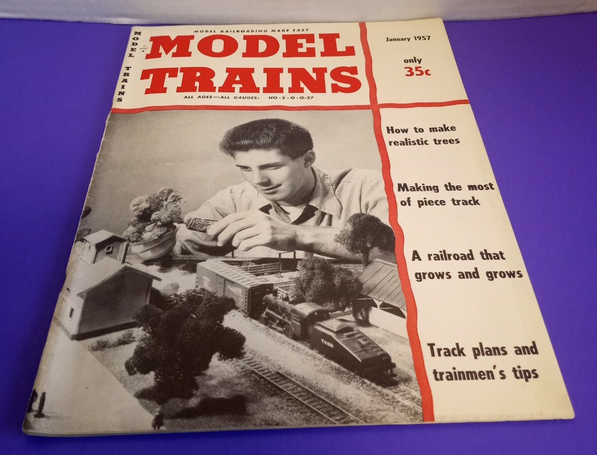 MODEL TRAINS MAGAZINE All Ages Gauges 1957 how to make trees track plans book