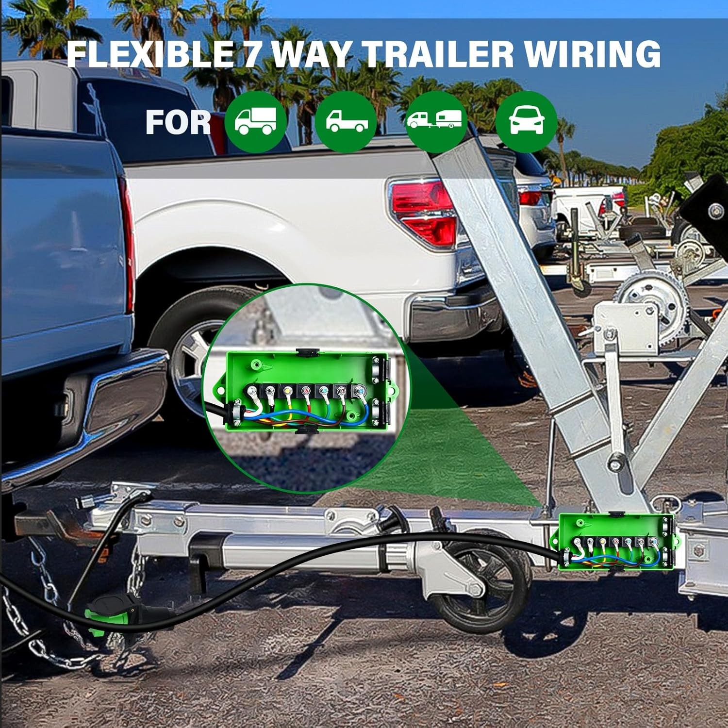 4 FT 7 Pin Trailer Wiring Harness 7 Gang Junction Box Connector Kit Way Plug