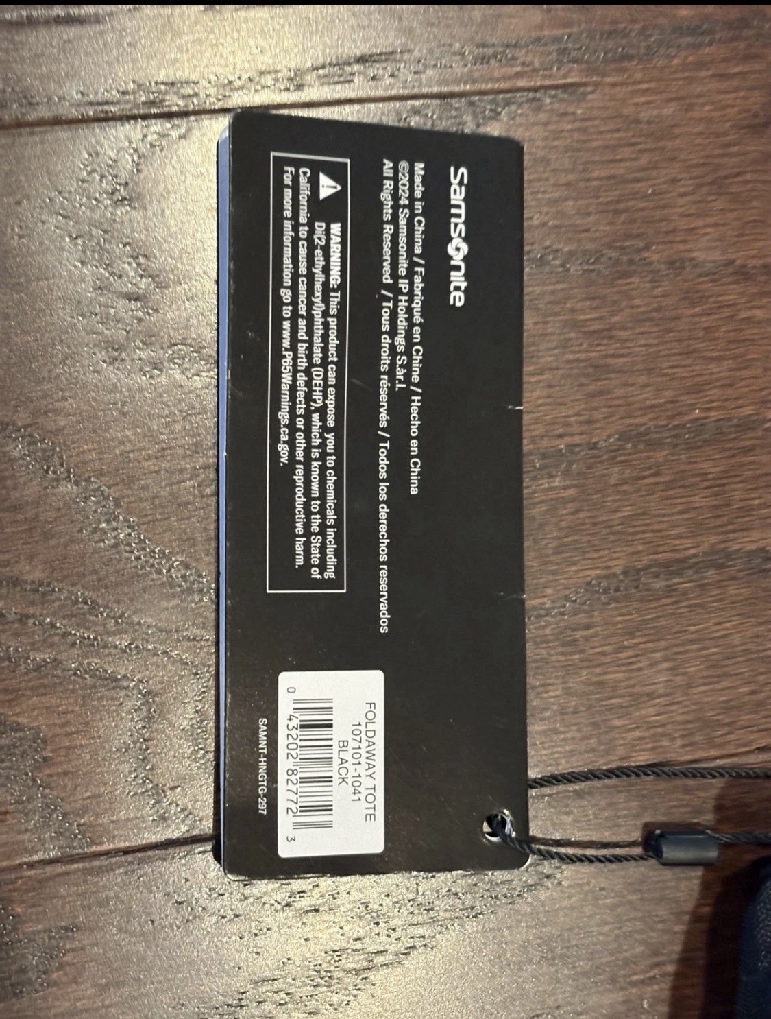 NEW Samsonite Black Foldaway Packable Tote Sling Bag 15.5 x 12.5 x 6 Inches NWT