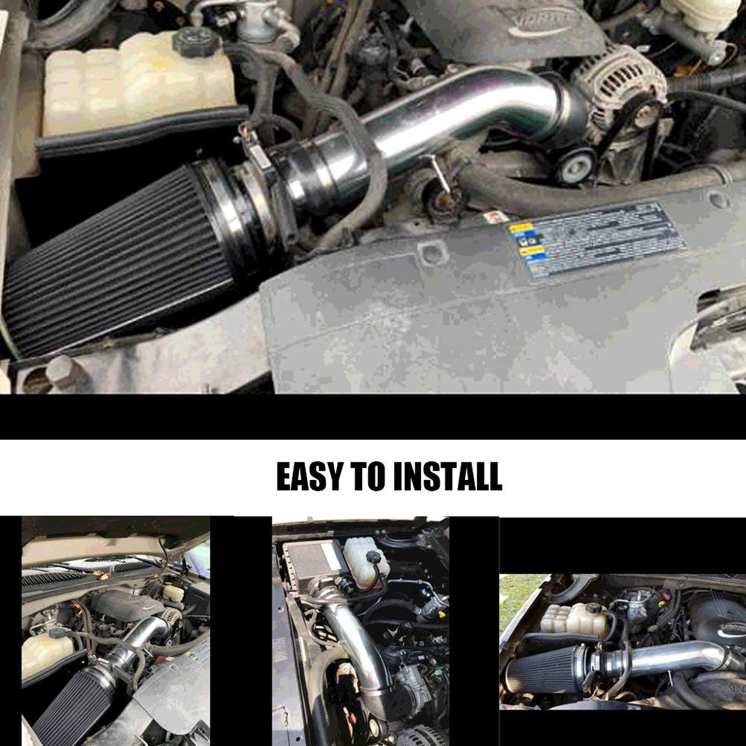 4″ Cold Air Intake System + Heat Shield For 99-06 GMC/Chevy V8 4.8L/5.3L/6.0L…