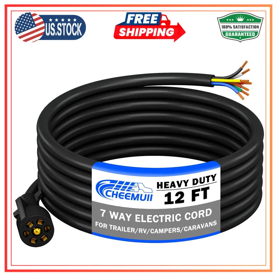 15FT 7 Way Trailer Wiring Harness Kit with Junction Box for RV Camper Trailer