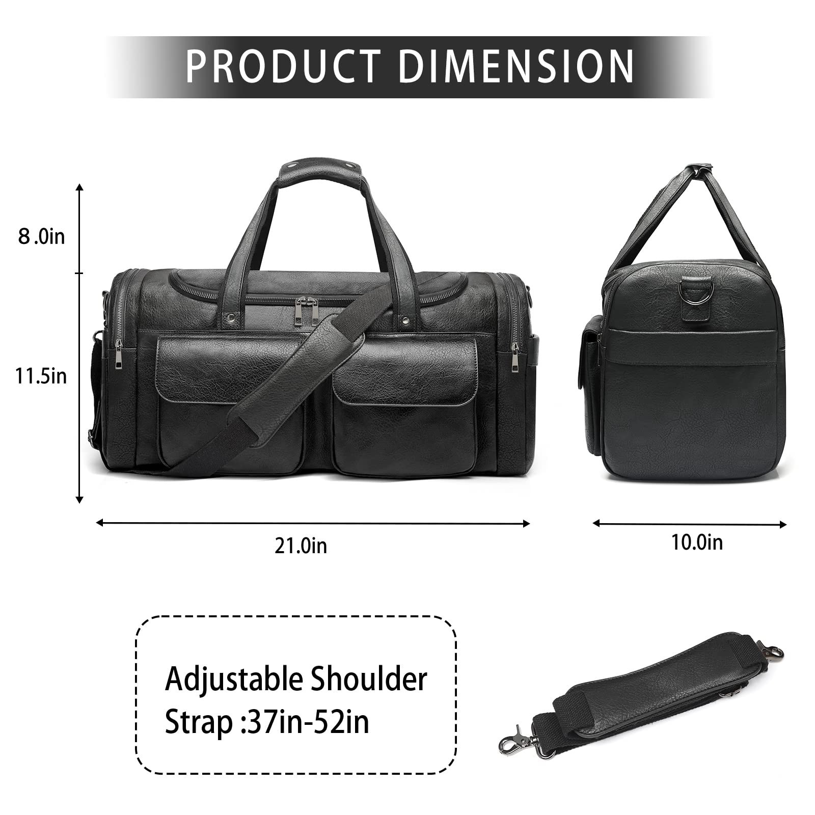 BOLOSTA Travel Duffel Bag for Men Women, Large PU Leather Carry on Duffle Bag…
