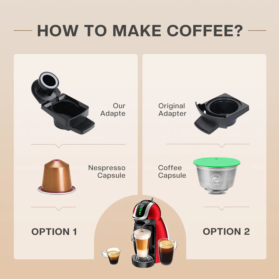 Reusable For Dolce Gusto Coffee Capsule Adapter Converter & Metal Coffee Pod Set