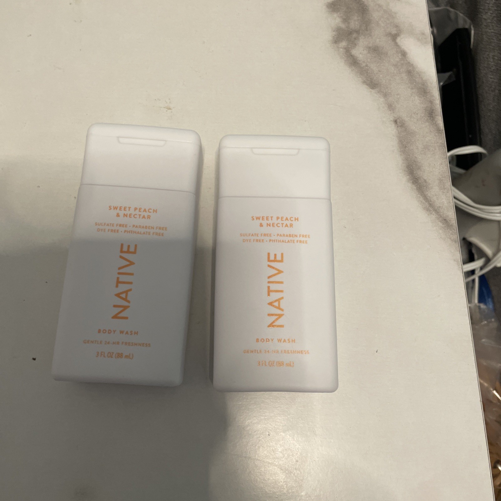 Native Travel Size Body Wash, Sweet Peach & Nectar, 3 oz (2 Pack)
