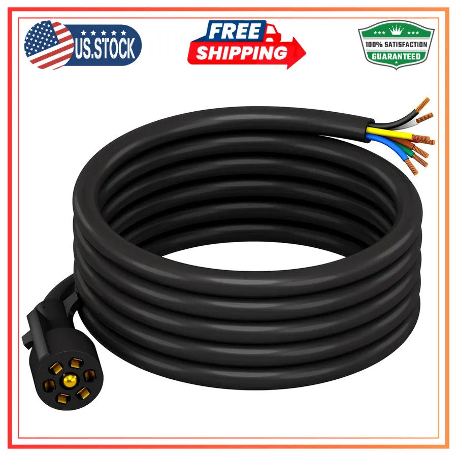 15FT 7 Way Trailer Wiring Harness Kit with Junction Box for RV Camper Trailer