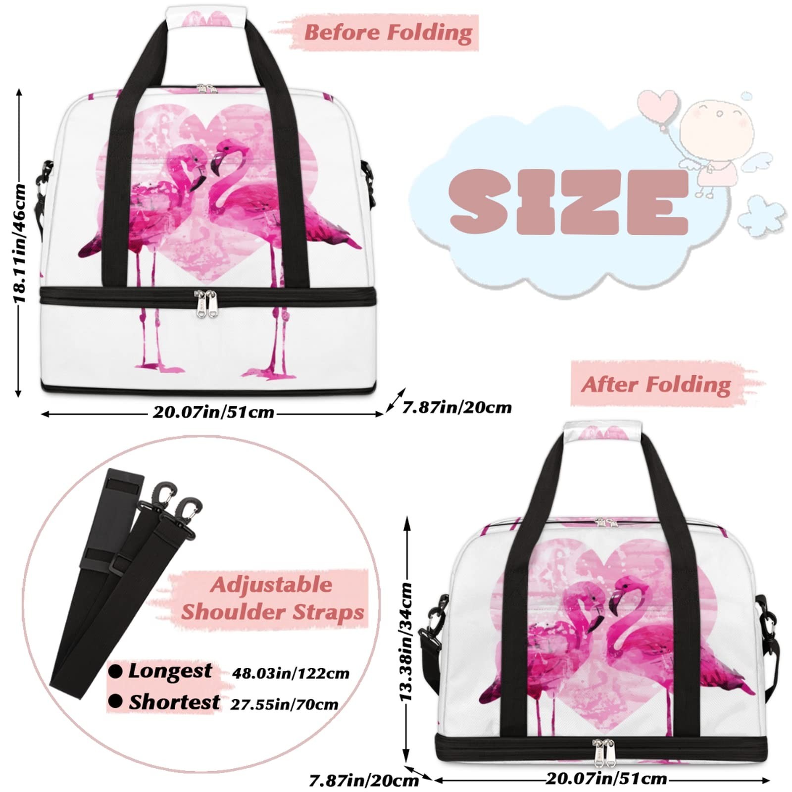 Couple Flamingo Foldable Travel Duffel Bag Tote Carry On Luggage Sports Gym B…