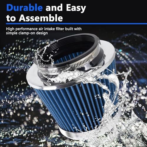 4-Inch Cold Air Intake Filter – Washable, High Performance, 3″ or 3 Short Blue