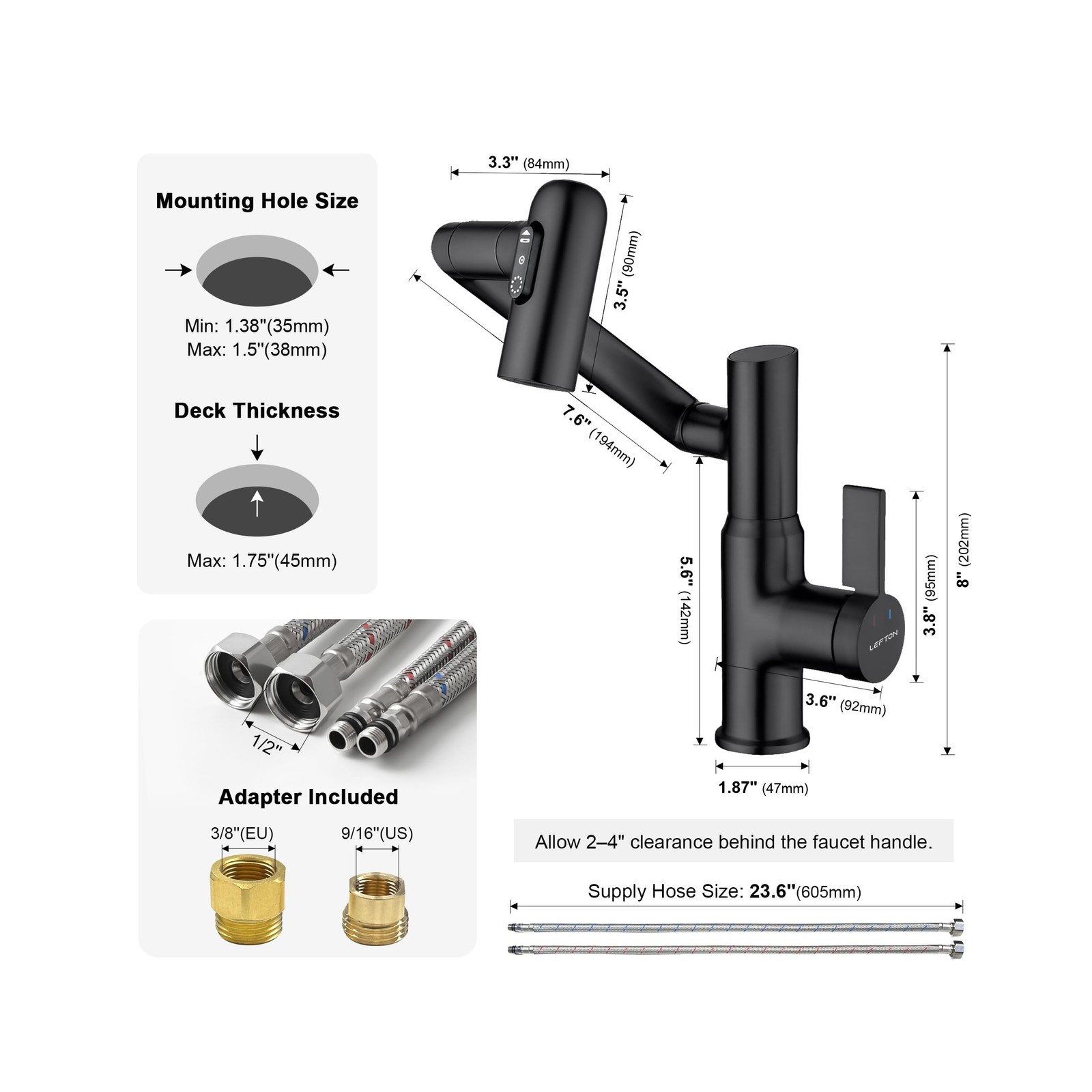Lefton Rotatable Bathroom Faucet BF2204 with Pop-up Bathroom Sink Drain Stopp…
