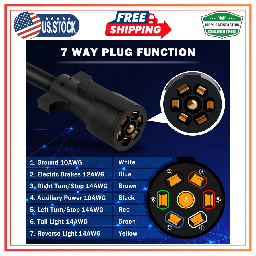 15FT 7 Way Trailer Wiring Harness Kit with Junction Box for RV Camper Trailer