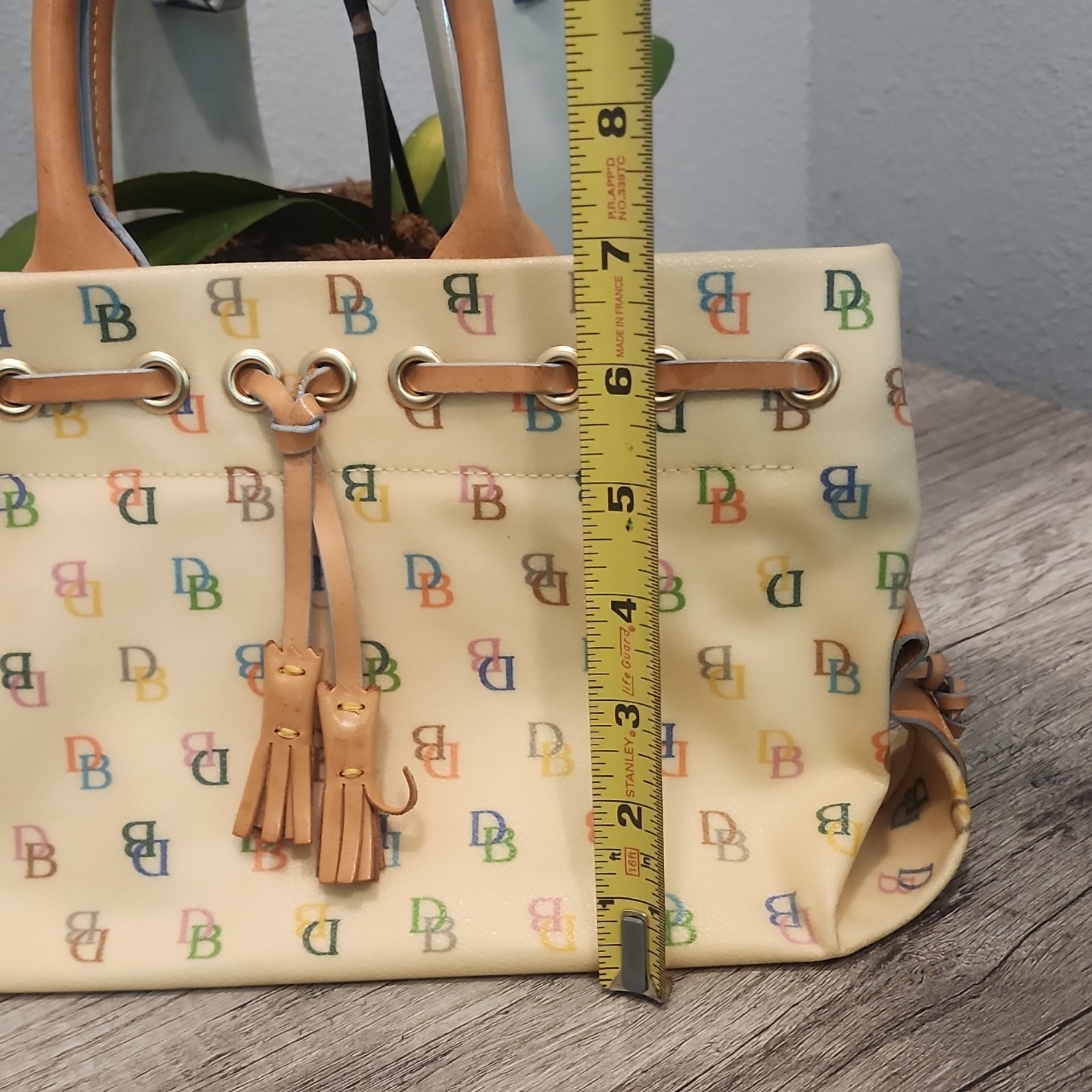 Dooney & Bourke Monogram Satchel Cream Multicolor Strap & matching coin wallet