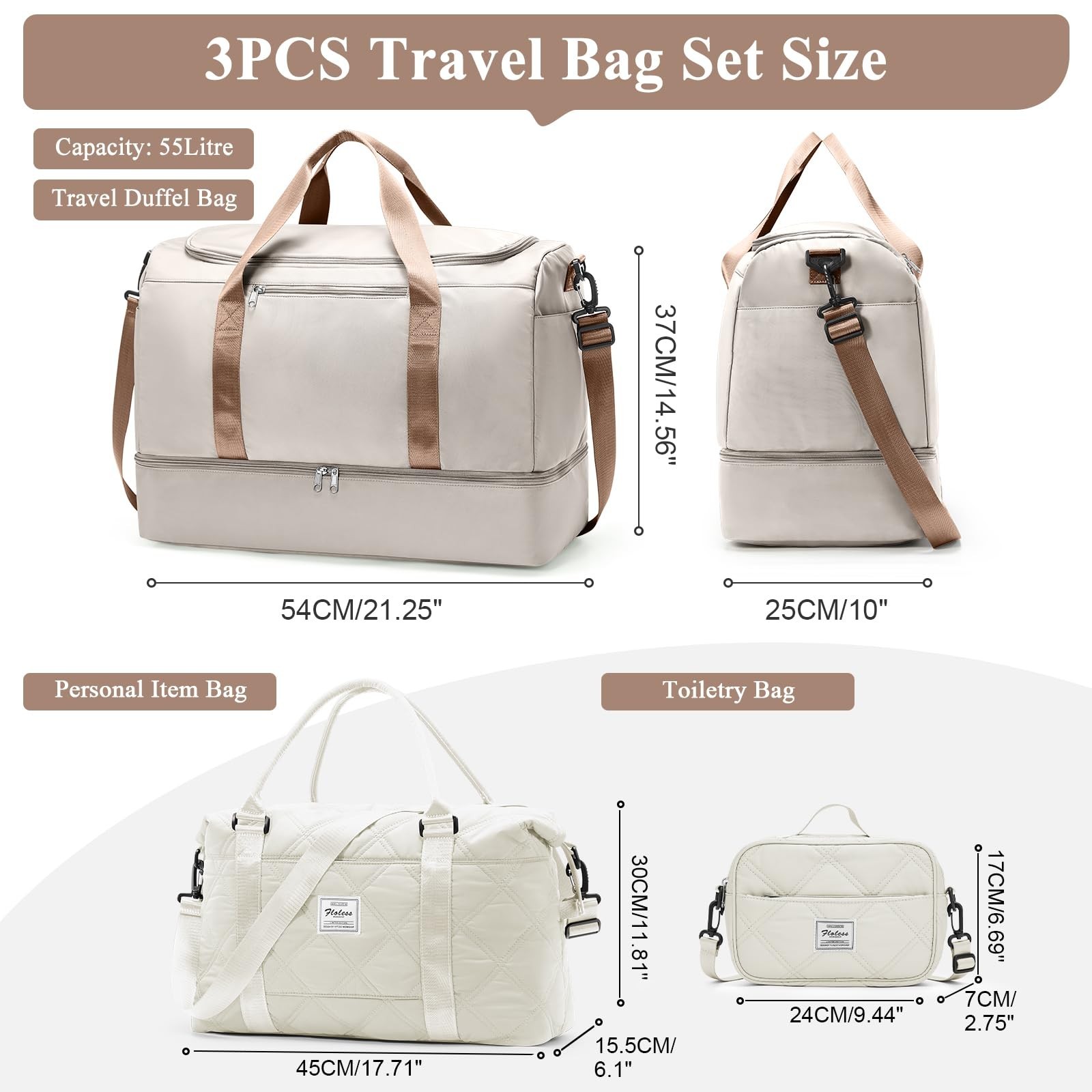 Extra Large Travel Duffle Bag,Carry on Overnight Bag with Shoes Compartment,W…