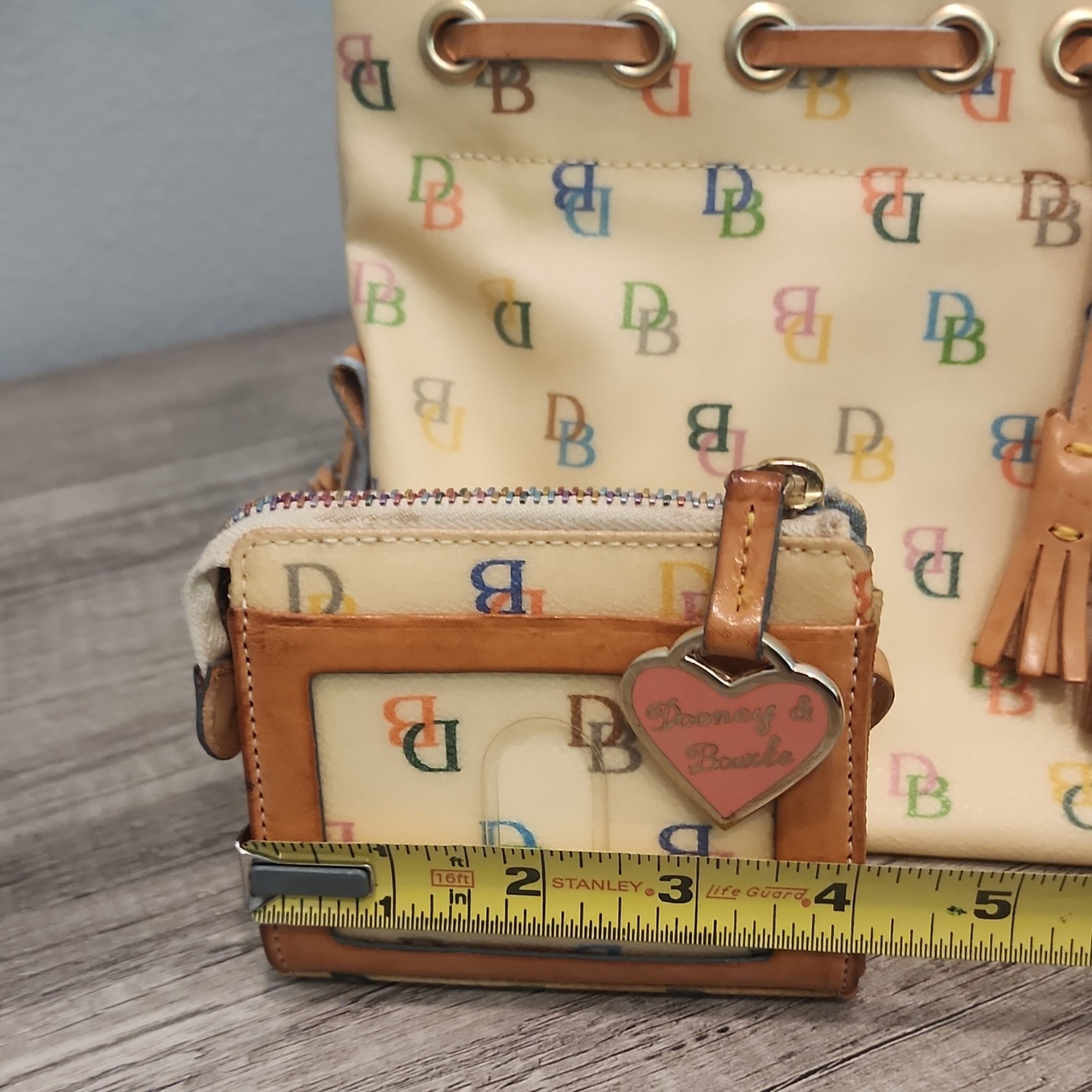 Dooney & Bourke Monogram Satchel Cream Multicolor Strap & matching coin wallet