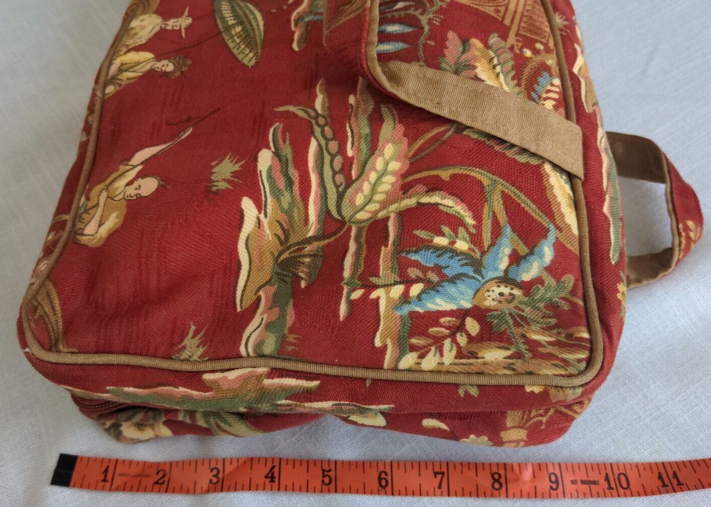 Modella 14″ Lrg Toiletry Travel Bag Organizer Red Gold Fabric Pagoda Asian Scene