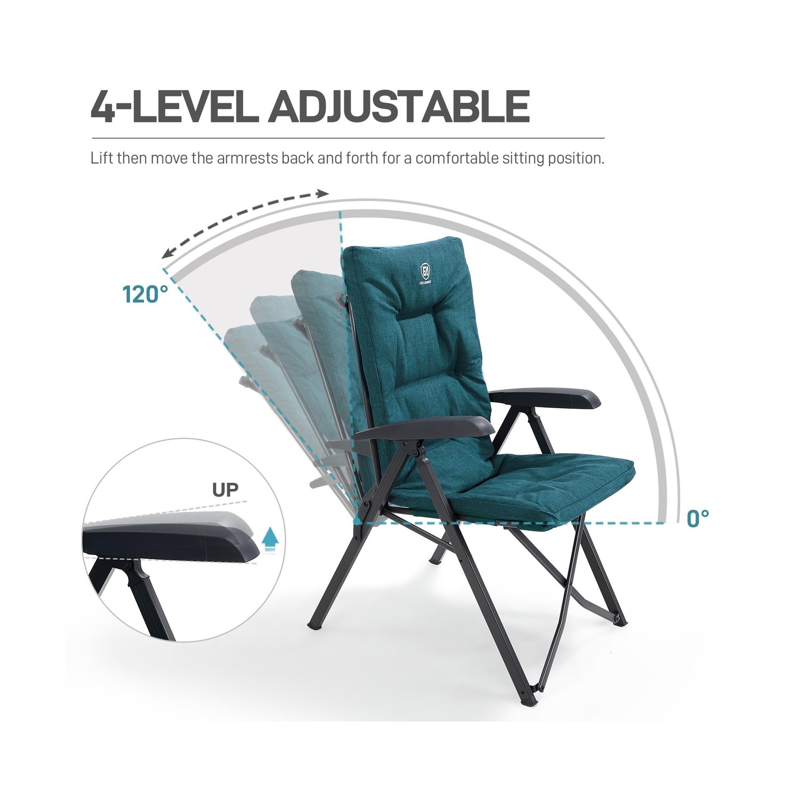 EVER ADVANCED Folding Camping Recliner Chair Fully Padded Portable Adults 1pk