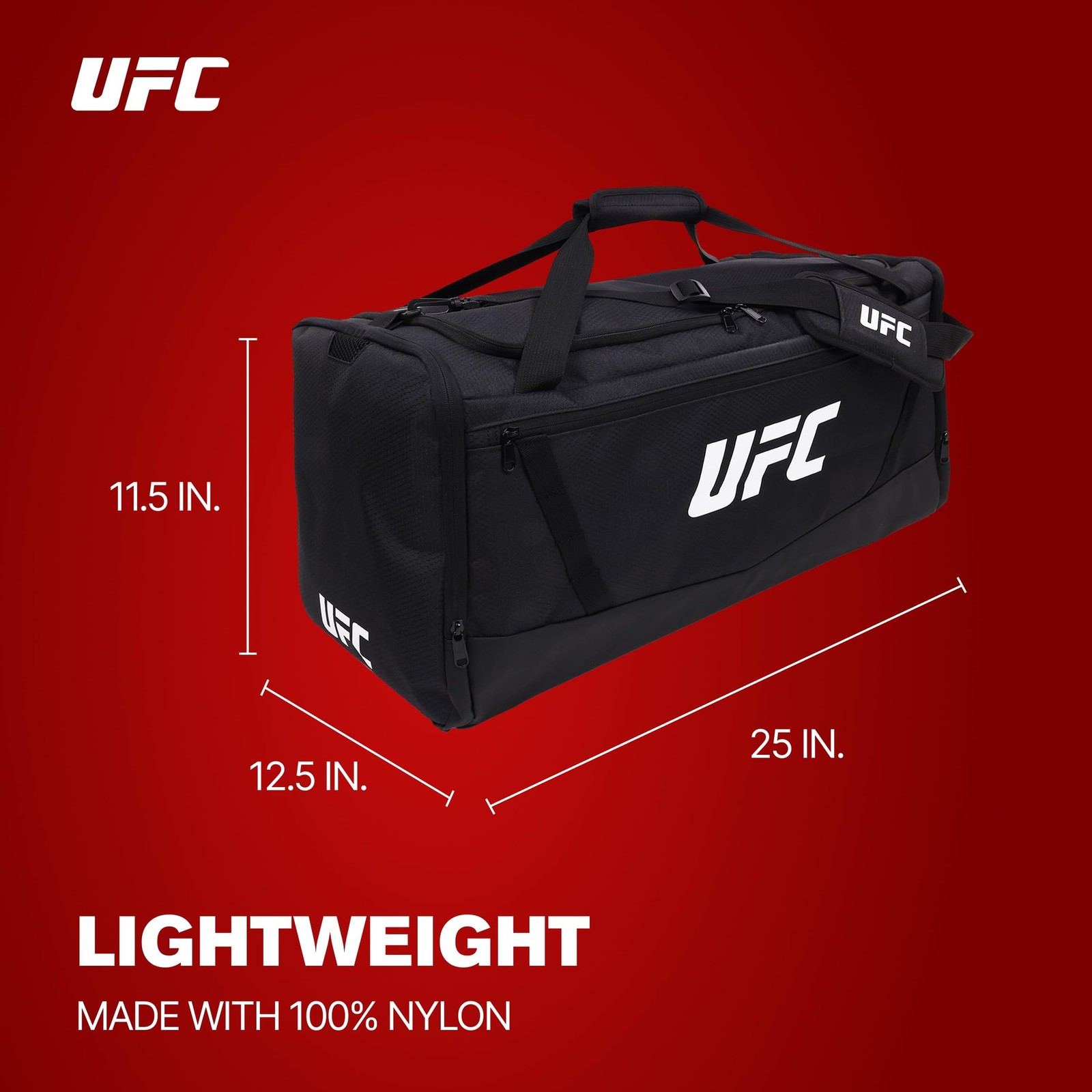 UFC Gym Bag, 25 Inch Extra Large Travel Duffel Bag for Men and Women, Shoe Co…