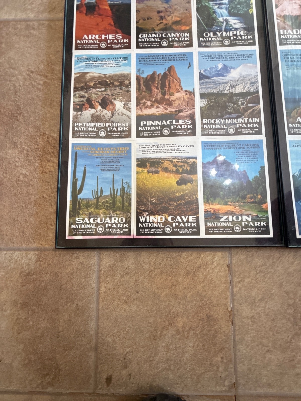Lot Of 2 Framed Collection Of National Parks Cards 13″ x 20″ Yellowstone Arches
