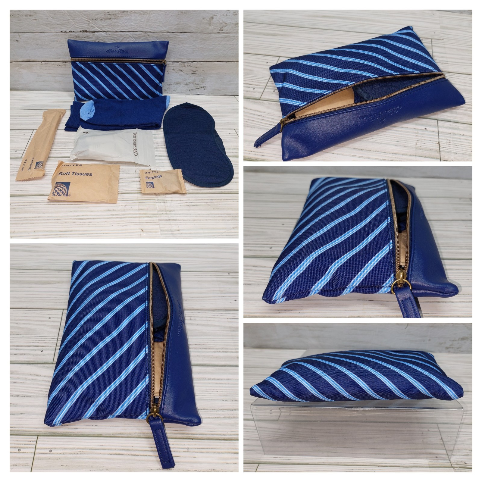 United Airlines Brooks Bros 1stClass Blue Zip Full Ammenity Travel Pouch/Kit NEW