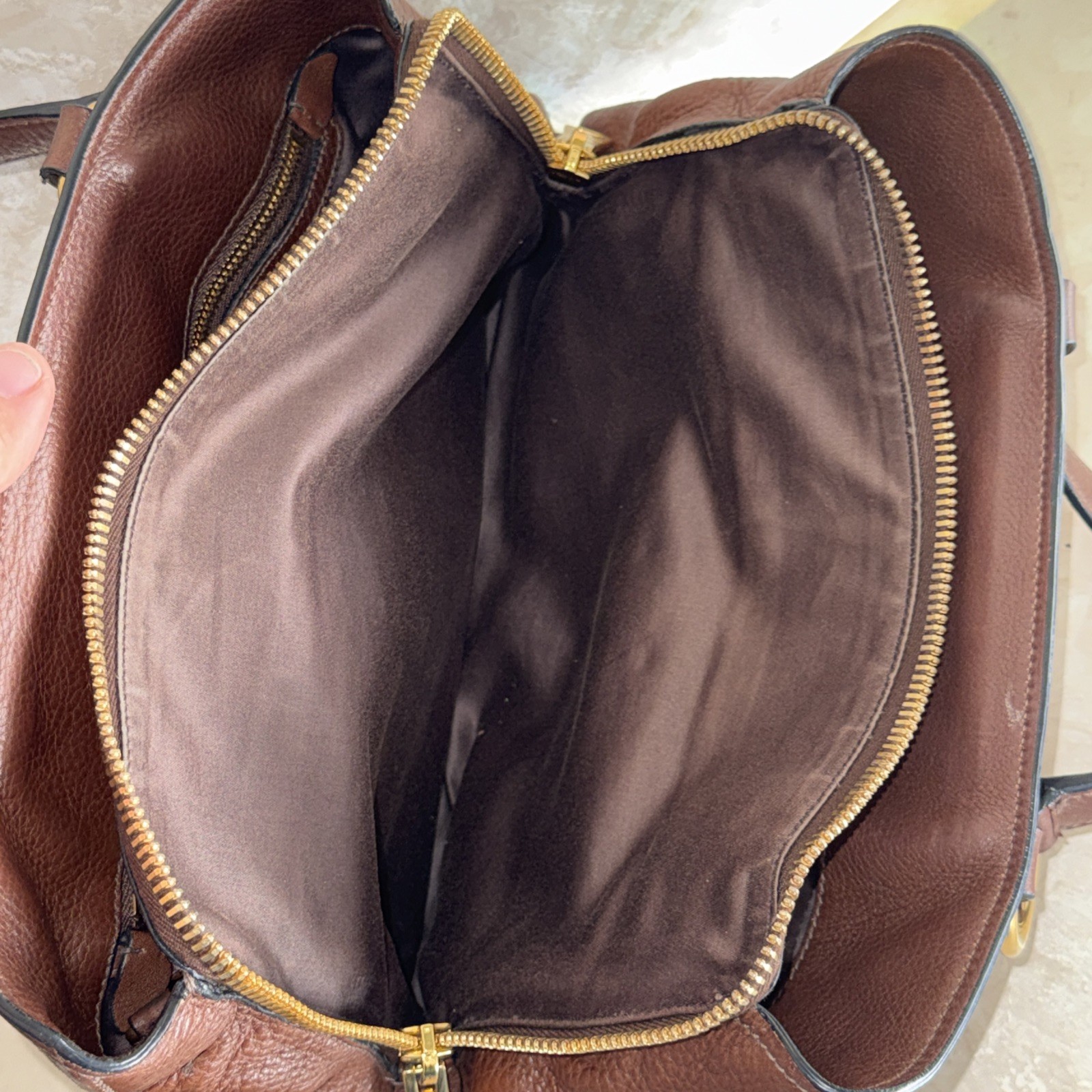 Miu Miu Vitello lux Brown Leather Hand Bag Purse ( MISSING THE SHOULDER STRAP)