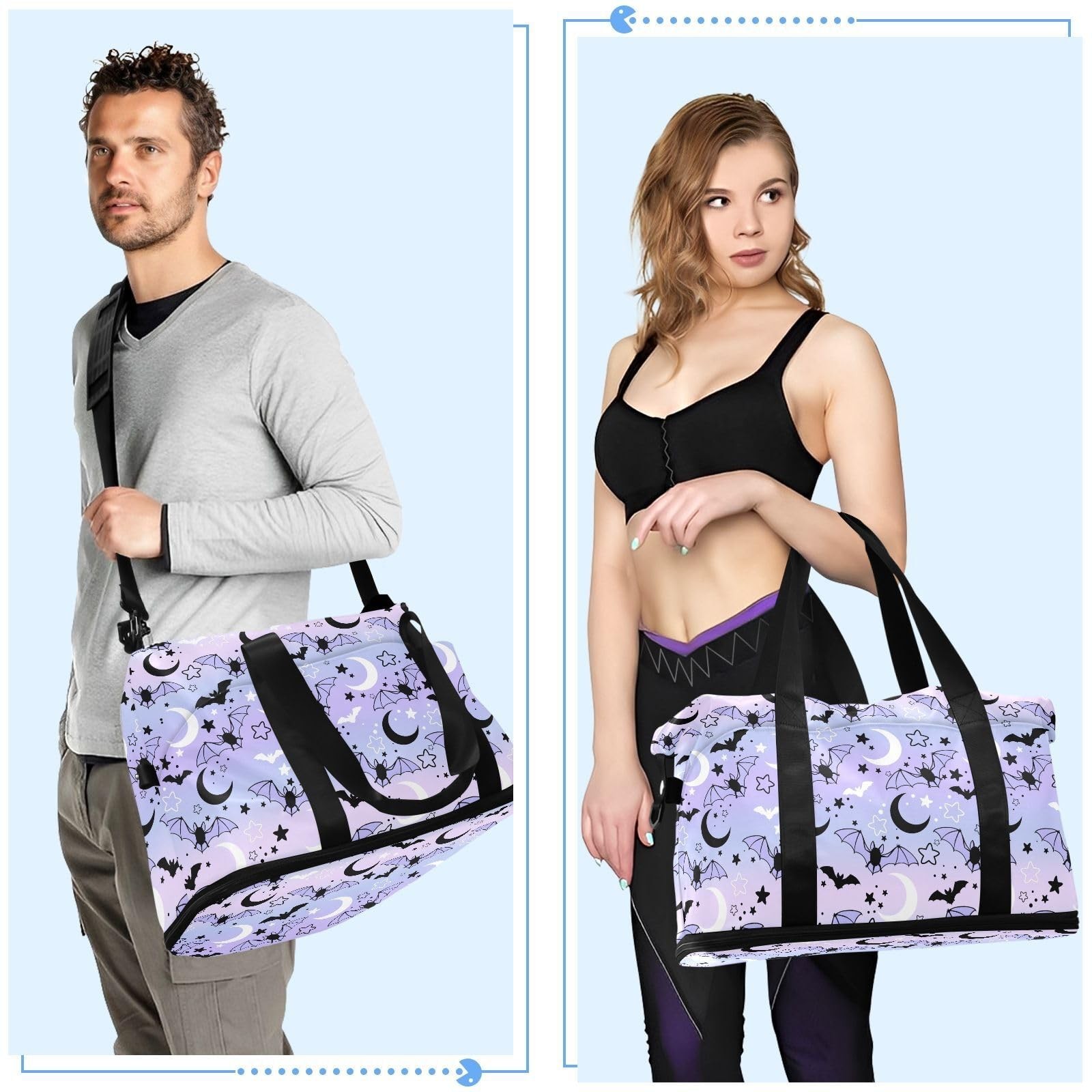 Travel Duffel Tote Bag Bat Starry Sky Sports Duffel Bag with Wet Pocket Weeke…