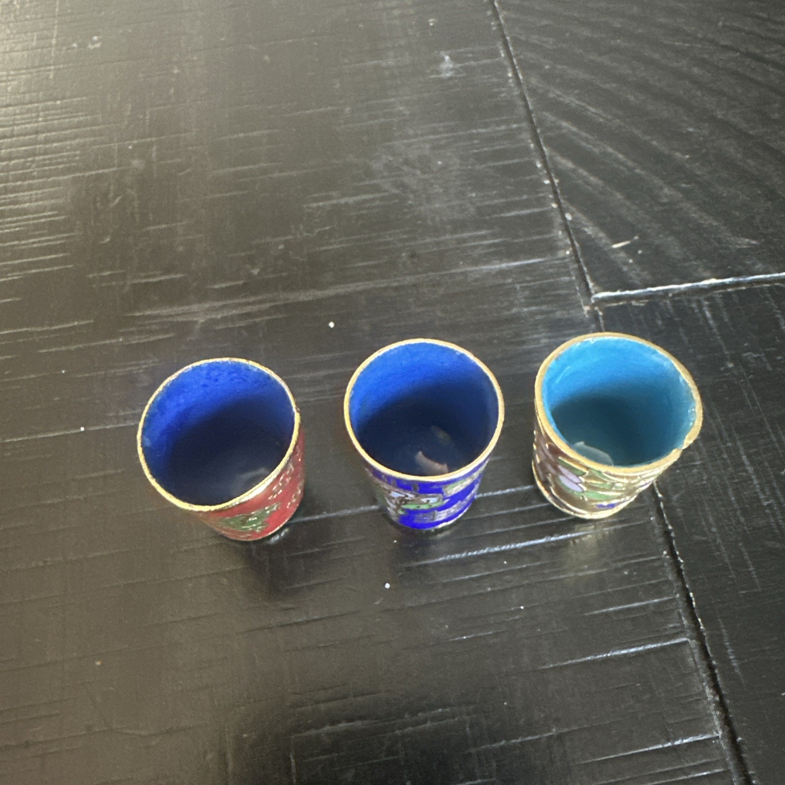 Vintage gold toned cloisonné enamel Thimbles x 3 great quality