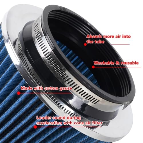 4-Inch Cold Air Intake Filter – Washable, High Performance, 3″ or 3 Short Blue