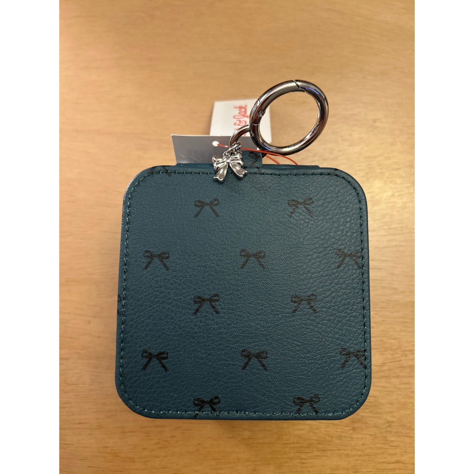 New Cat & Jack Girl’s Bow Print Green Square Zip Jewelry Organizer Storage Case