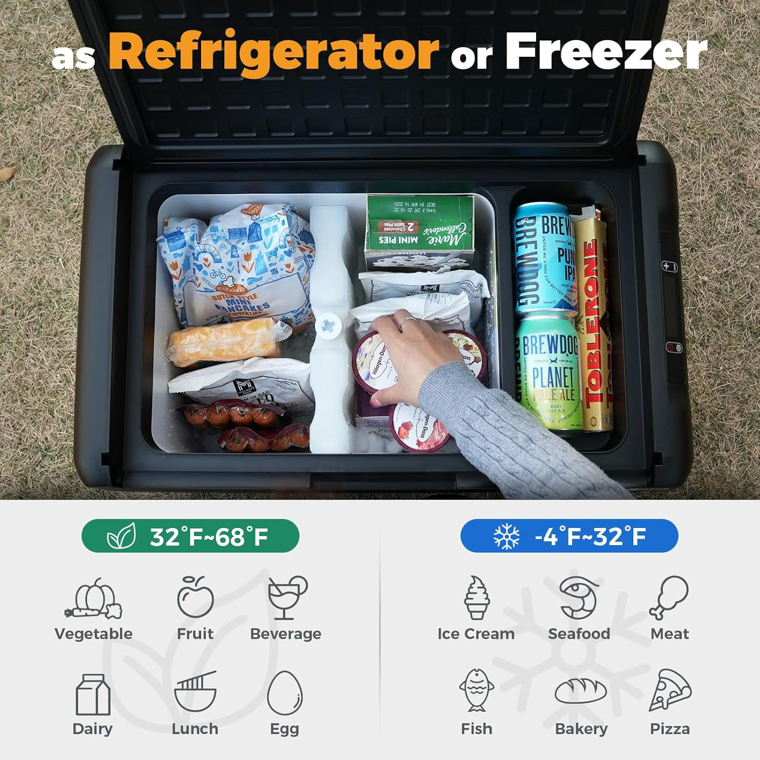 12V Refrigerator 21 Quart Portable Freezer 50 Hours Keep Cool,Electric Cooler fo