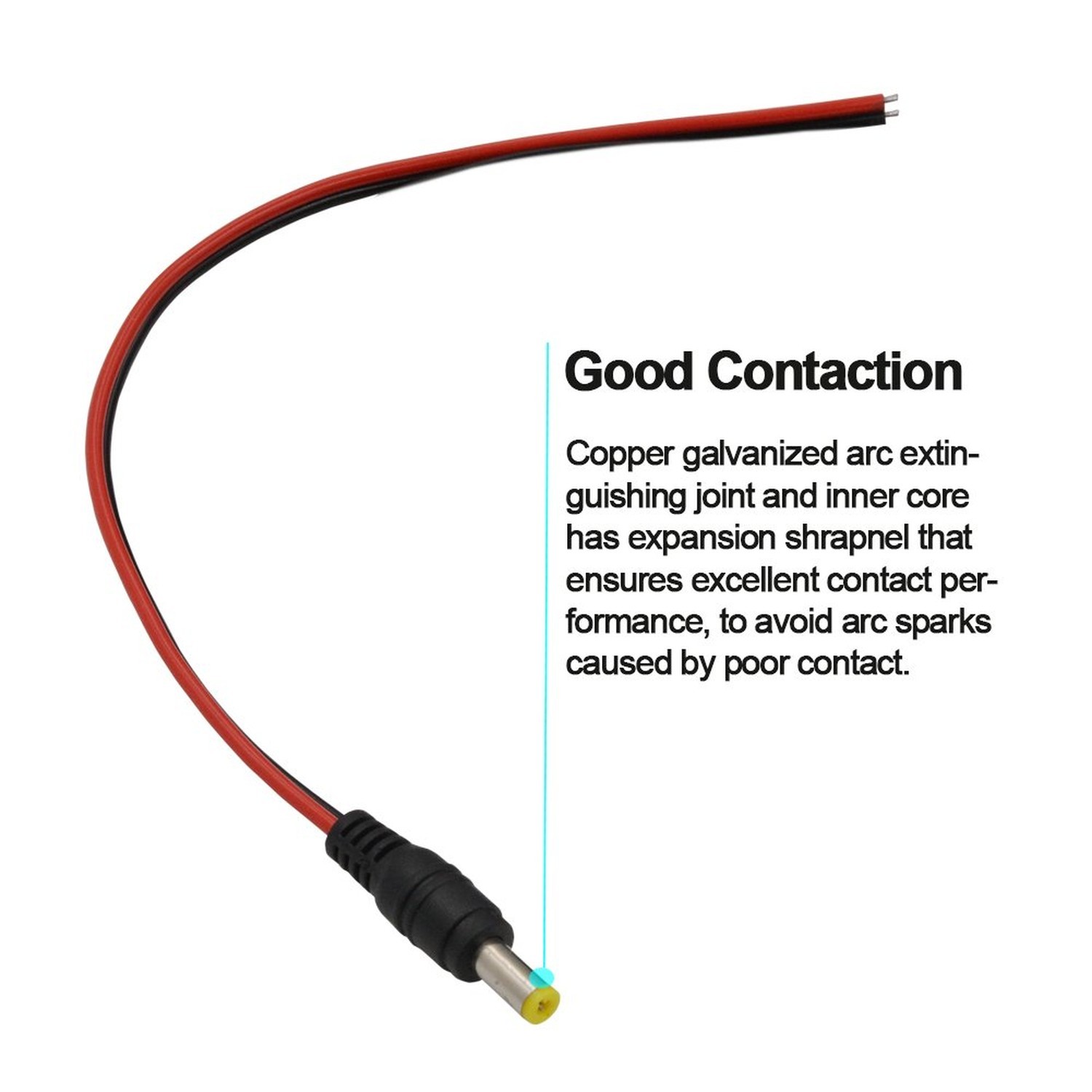 18 AWG DC Pigtail Barrel Plug Connector Cable, 20pcs Male, 12V 5A | 2.1mm x 5…