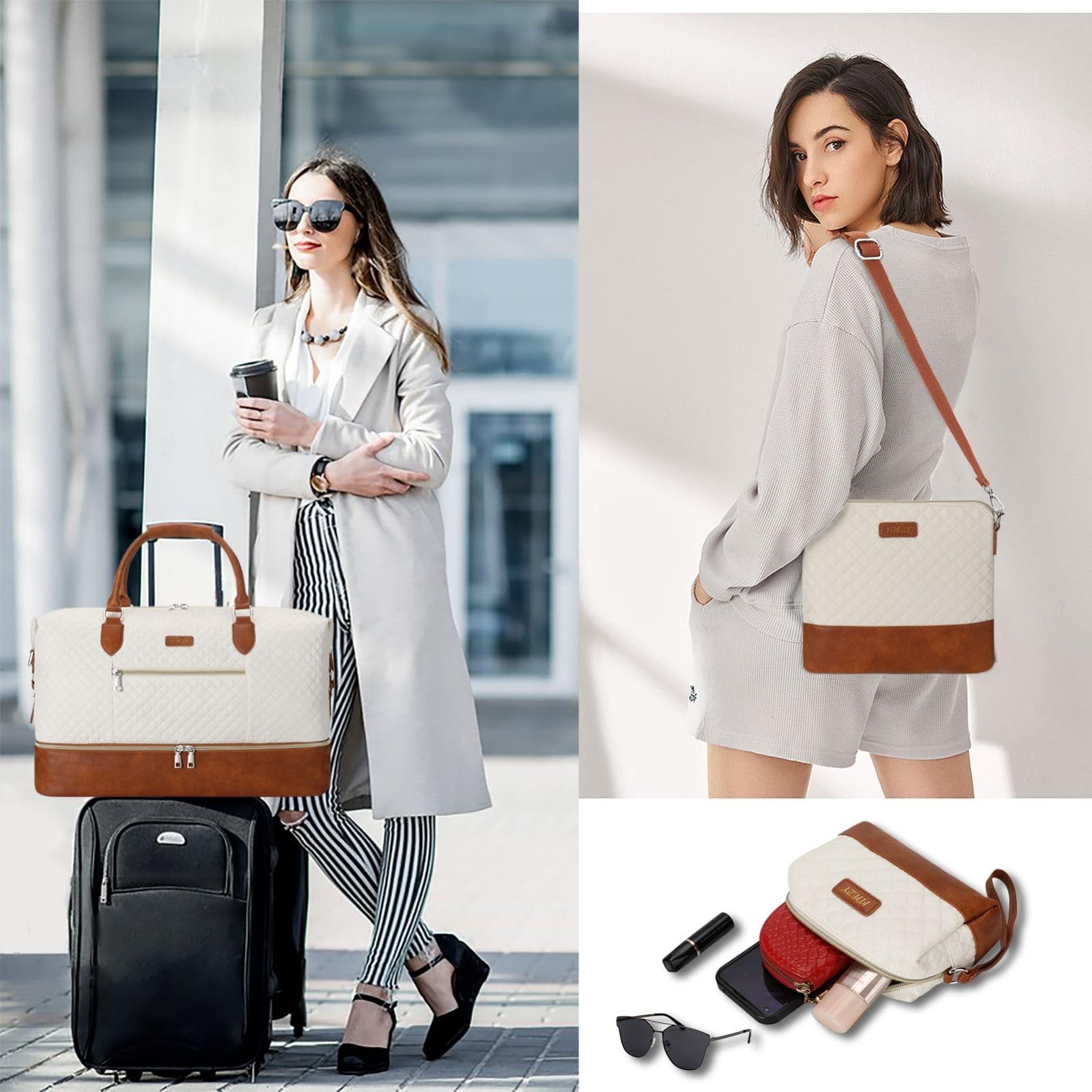 Weekender Bag for Women, Travel Duffel Bag Carry On Overnight Bag with Shoe C…